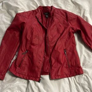 Alfani womens red faux leather jacket